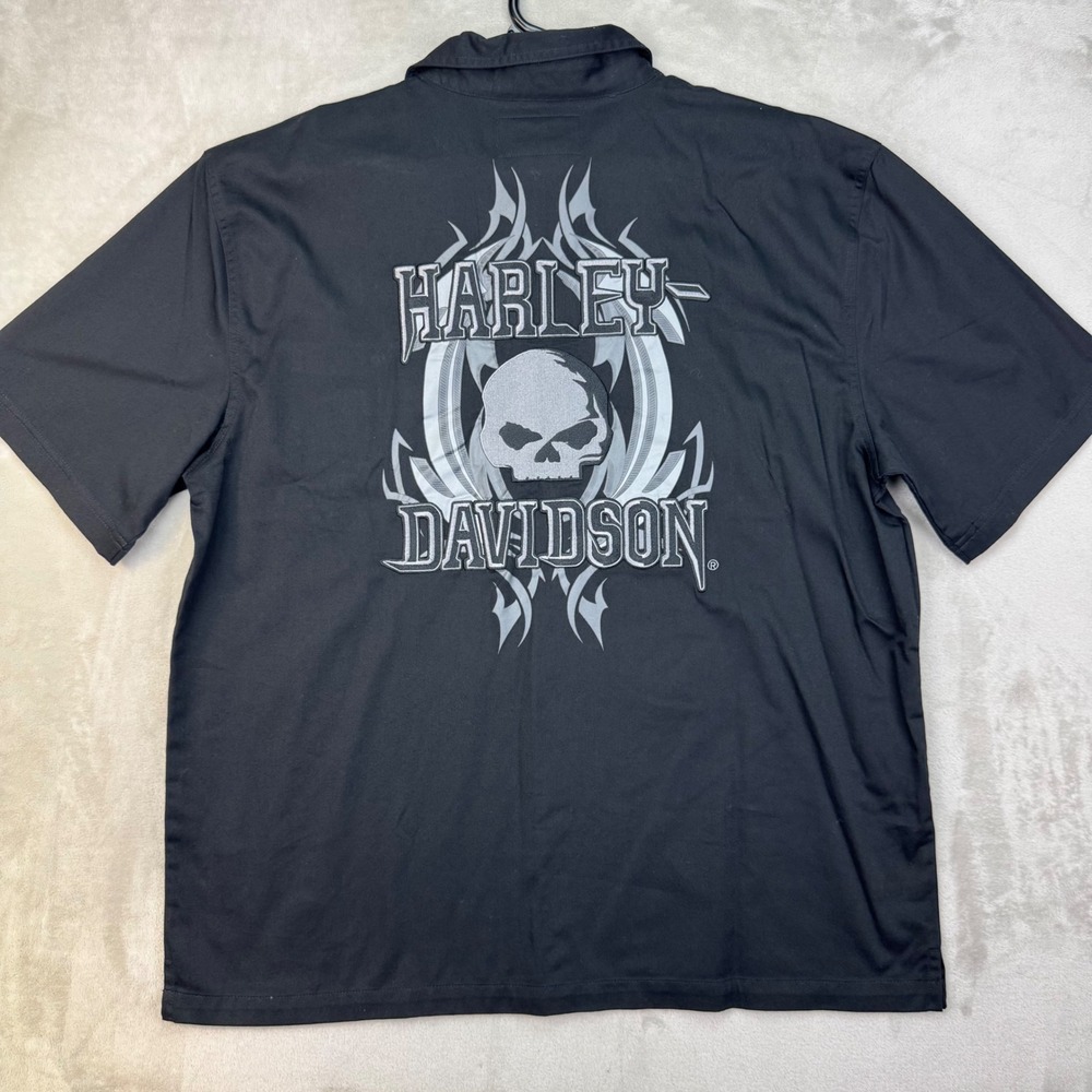 Harley Davidson Shirt Mens XL Black Regular Biker Willie G Skull Tribal Graphic